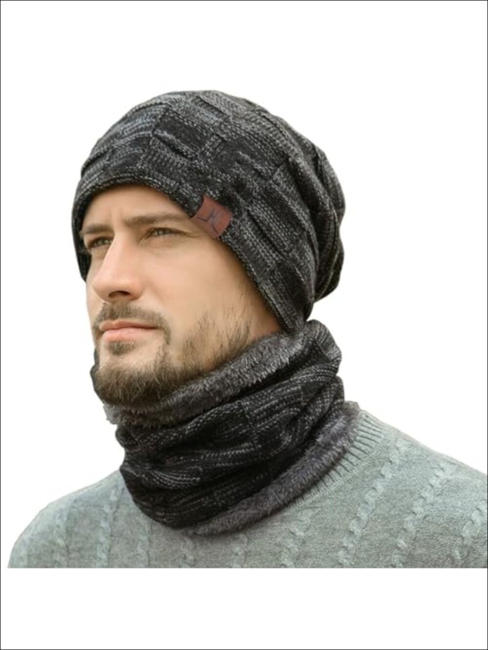 Men's Winter Beanie Hat & Infinity Scarf Set Thermal Knit Neck Warmer
